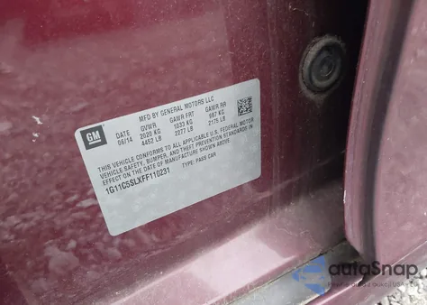 2015 Chevrolet Malibu 1Lt z USA, uszkodzony, nr VIN 1G11C5SLXFF110231